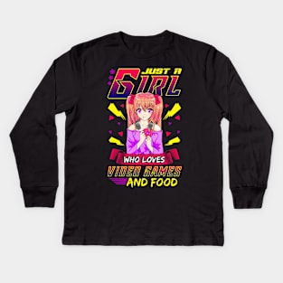 Funny Just A Girl Who Loves Video Games And Food Kids Long Sleeve T-Shirt